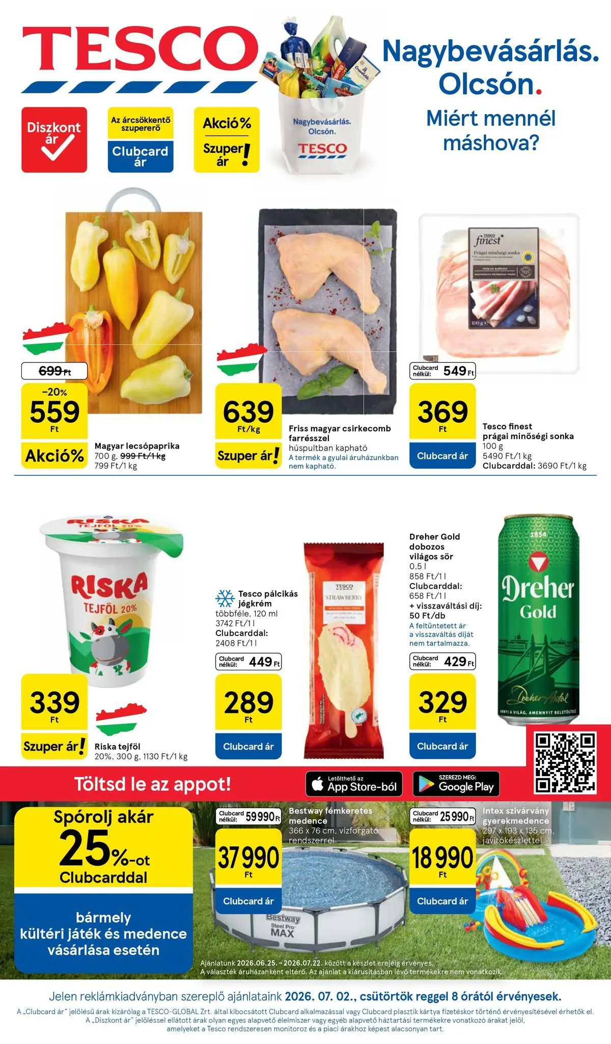 Aktuális Tesco szórólap érvényes csütörtöktől 2026.07.02.-től szerdától 2026.07.08.-ig