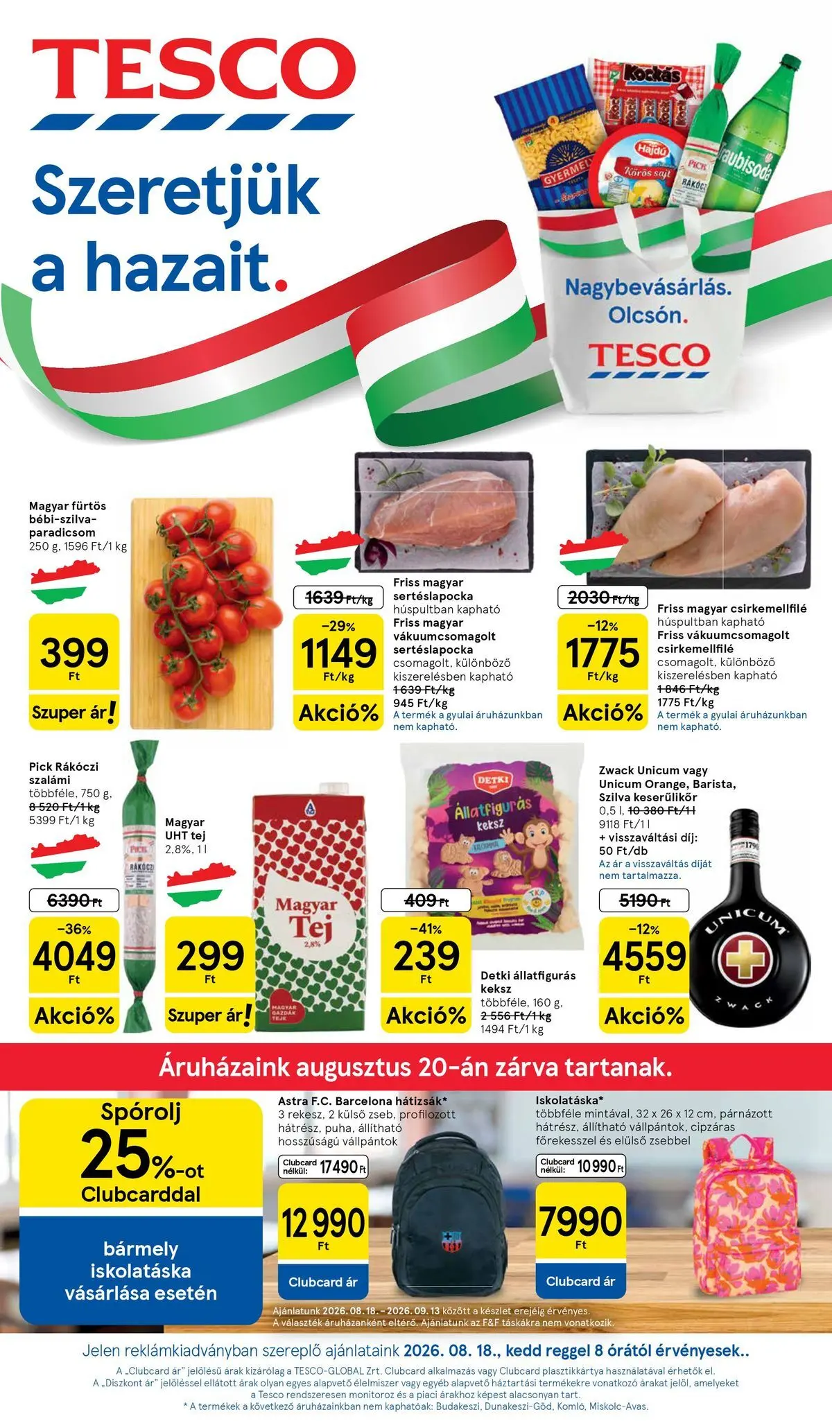 Aktuális Tesco szórólap érvényes keddtől 2026.08.18.-től szerdától 2026.08.26.-ig