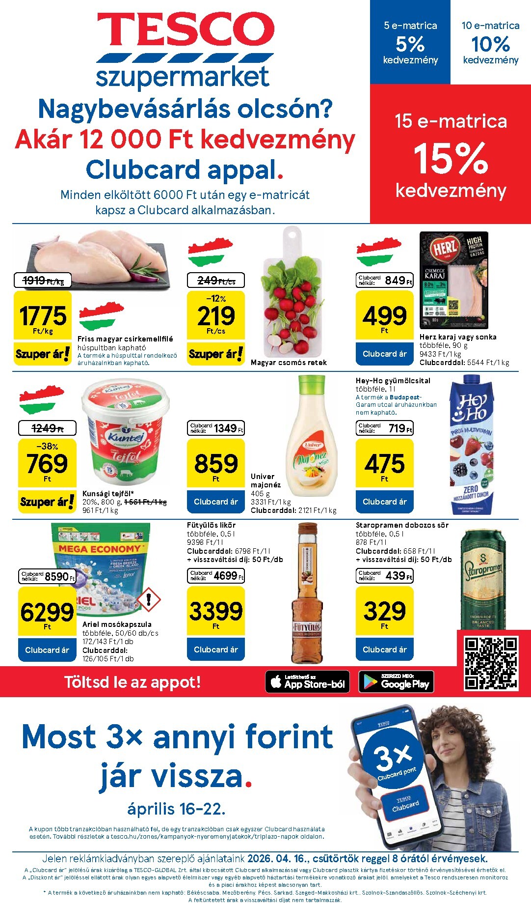 Tesco szupermarket hirdetmény a következő hétre csütörtöktől 2026.04.16.-tól szerdától 2026.04.22.-ig