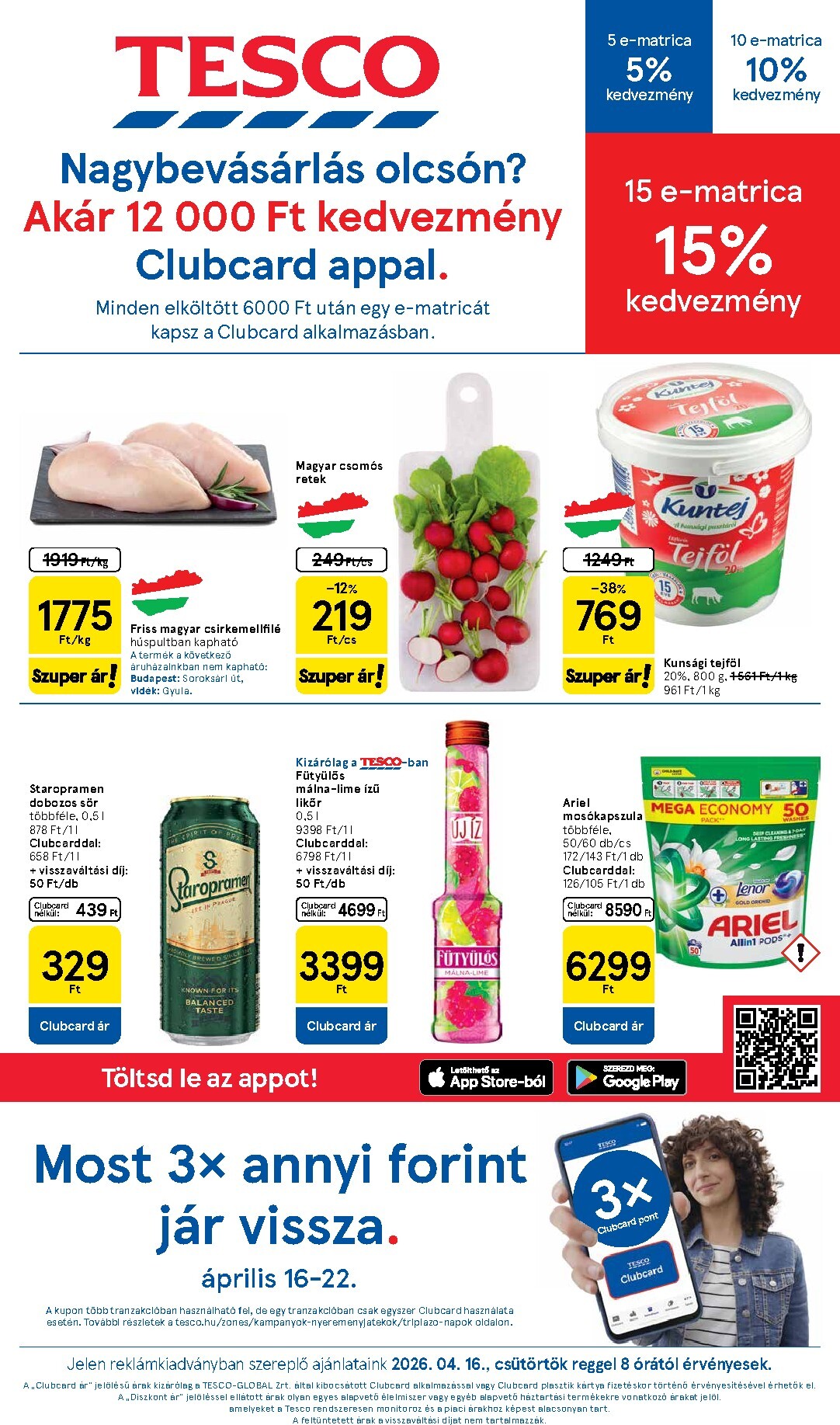 Tesco hirdetmény a következő hétre csütörtöktől 2026.04.16.-tól szerdától 2026.04.22.-ig