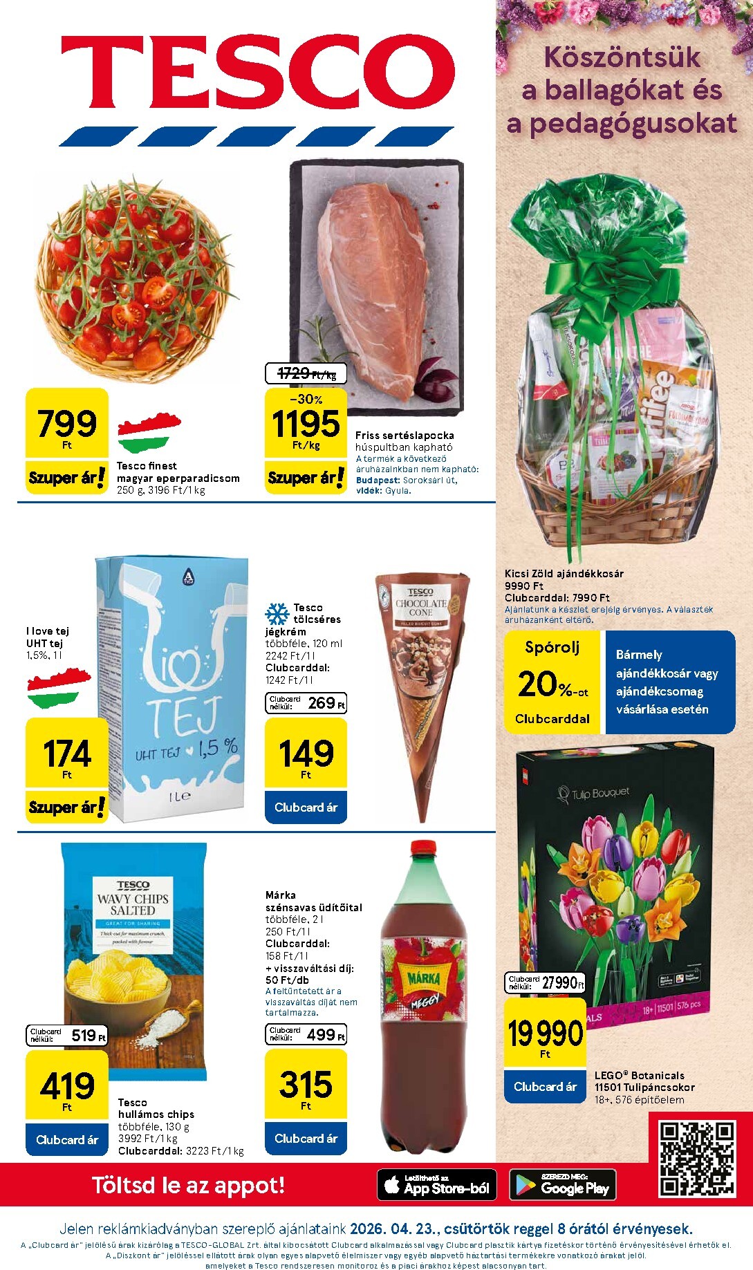 Tesco hirdetmény a következő hétre csütörtöktől 2026.04.23.-tól szerdától 2026.04.29.-ig
