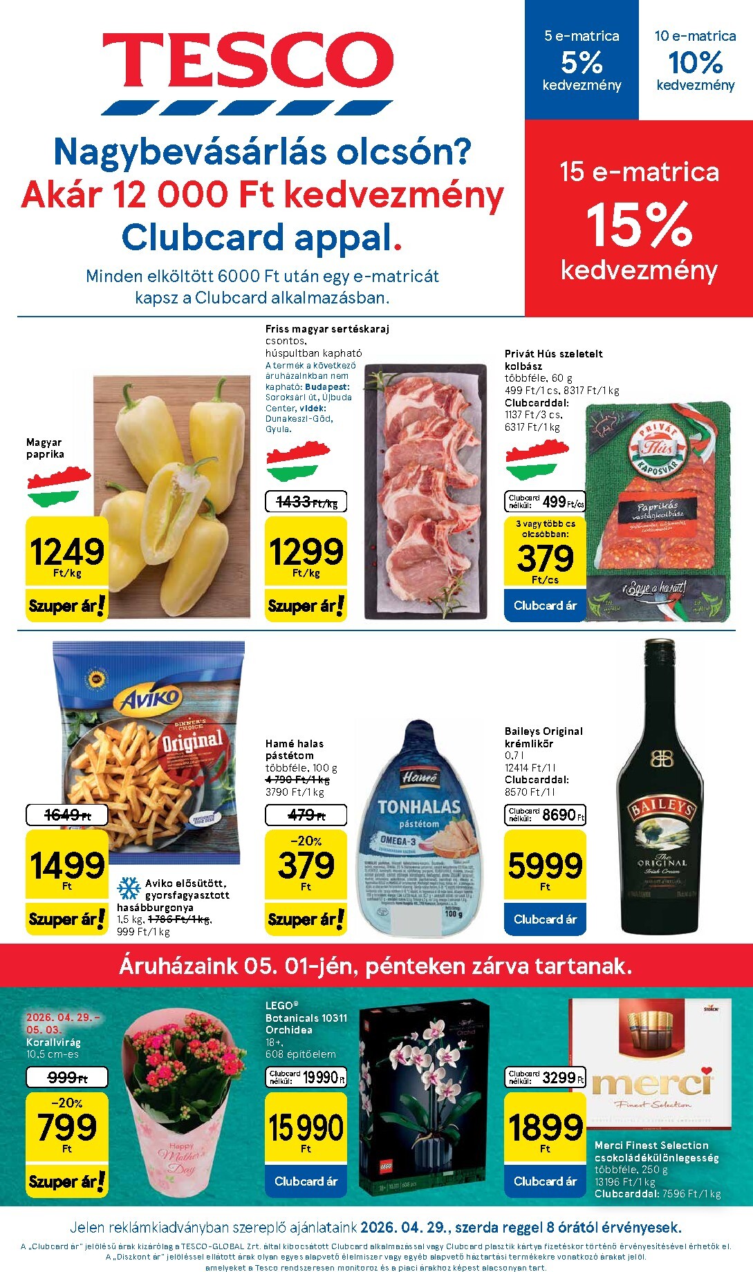Tesco hirdetmény a következő hétre szerdától 2026.04.29.-tól szerdától 2026.05.06.-ig