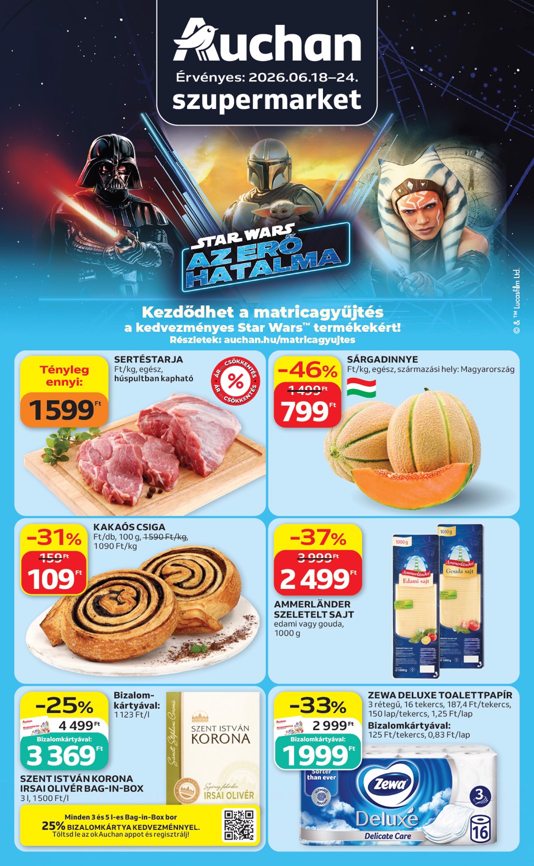 Aktuális Auchan Szupermarket szórólap érvényes csütörtöktől 2026.06.18.-től szerdától 2026.06.24.-ig