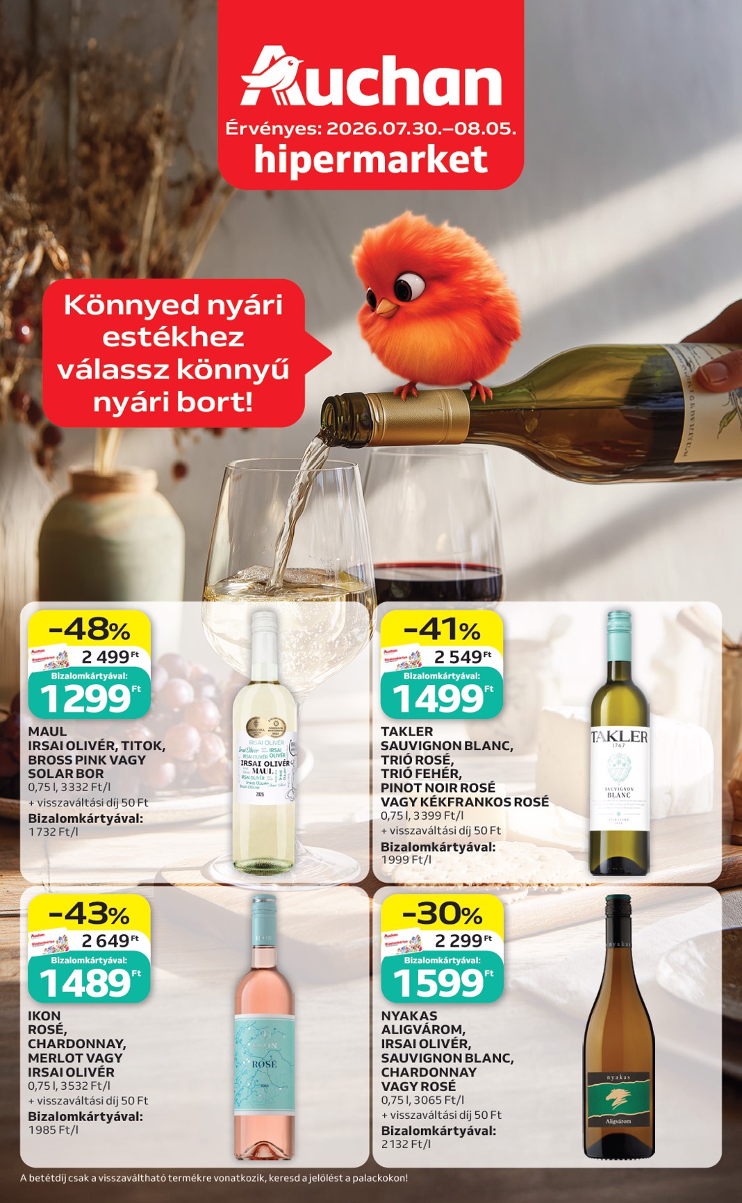 Aktuális Auchan Hipermarket - Borválaszték szórólap érvényes csütörtöktől 2026.07.30.-től szerdától 2026.08.05.-ig