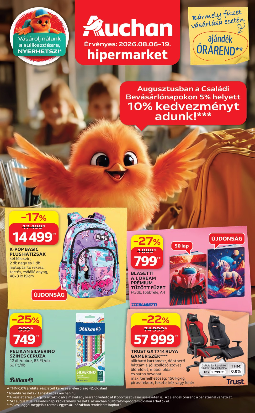 A jövőbeli Auchan Hipermarket - Back to School akciós újság csütörtöktől 2026.08.06.-tól szerdától 2026.08.19.-ig érvényes.