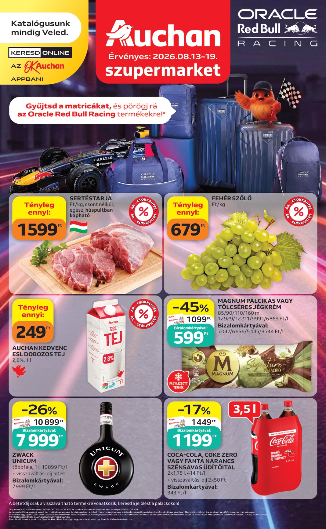 A jövőbeli Auchan szupermarket akciós újság csütörtöktől 2026.08.13.-tól szerdától 2026.08.19.-ig érvényes.