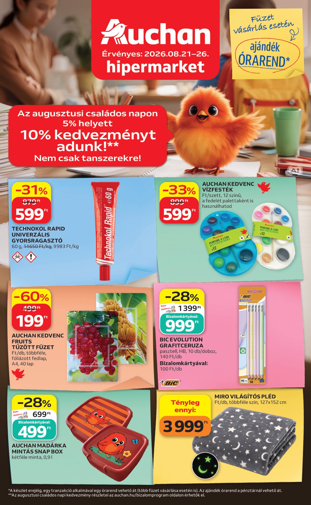Auchan - Iskolakezdés ajánlataink hirdetmény a következő hétre péntektől 2026.08.21.-tól szerdától 2026.08.26.-ig