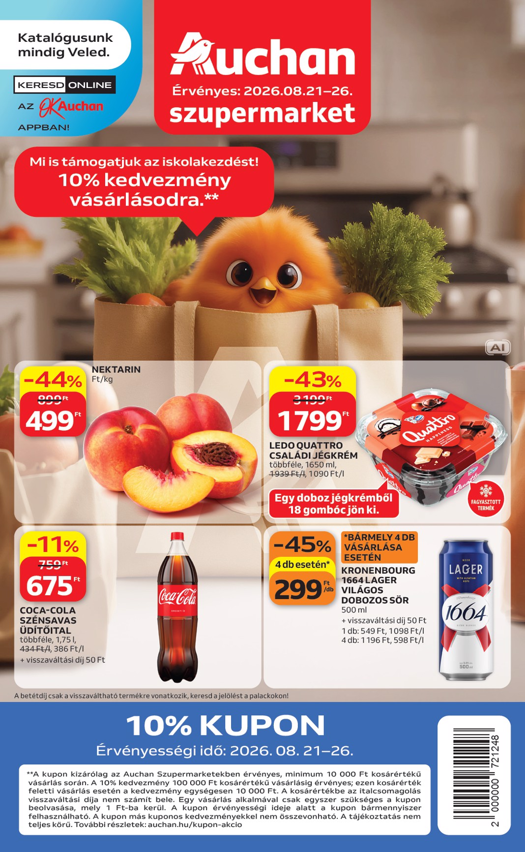 Auchan szupermarket hirdetmény a következő hétre péntektől 2026.08.21.-tól szerdától 2026.08.26.-ig