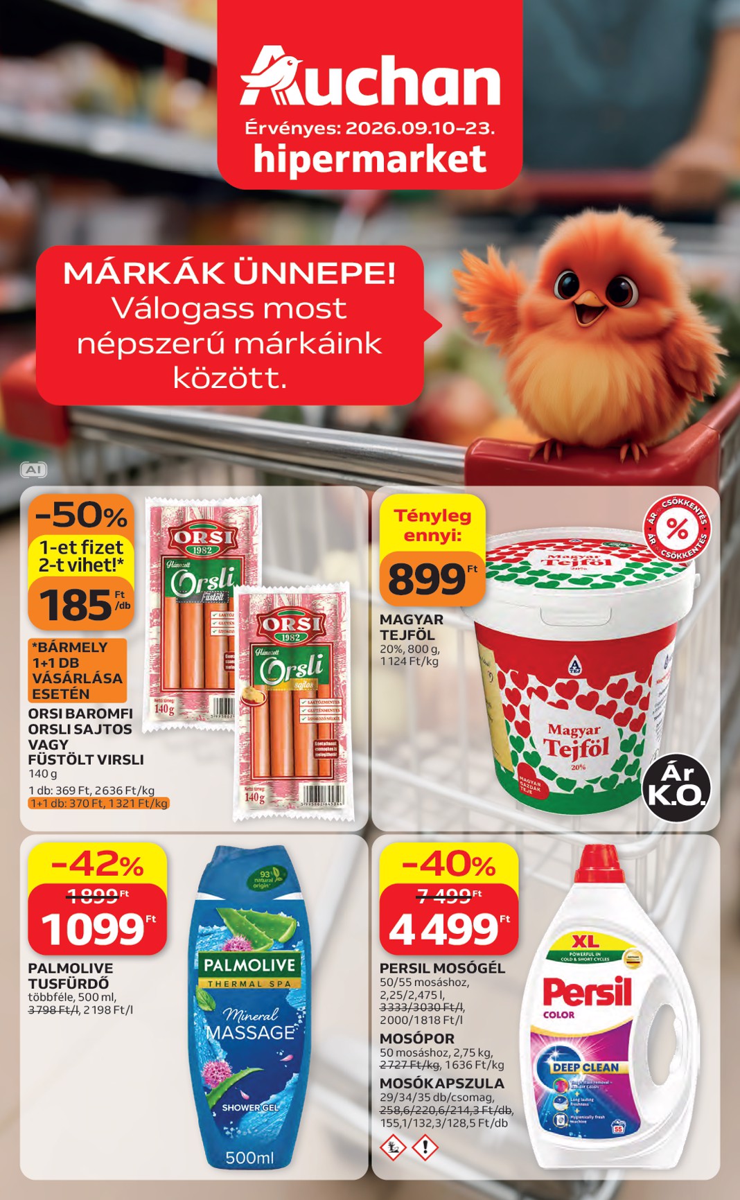 A jövőbeli Auchan - Kedvenc Márkáink akciós újság csütörtöktől 2026.09.10.-tól szerdától 2026.09.23.-ig érvényes.