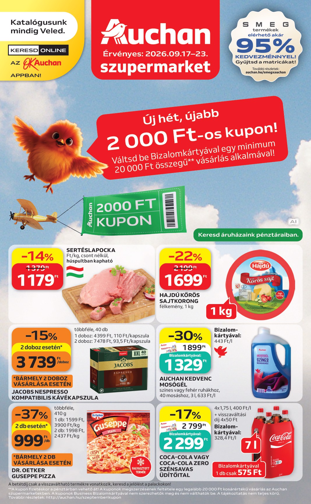 A jövőbeli Auchan Szupermarket akciós újság csütörtöktől 2026.09.17.-tól szerdától 2026.09.23.-ig érvényes.
