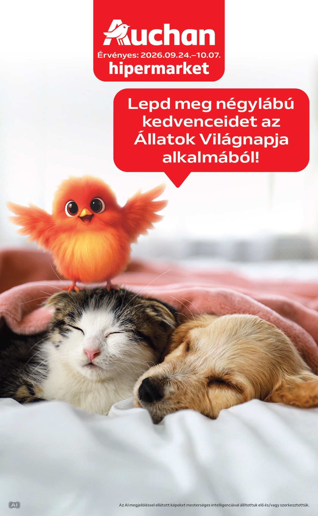 A jövőbeli Auchan Hipermarket - Állatvilág ajánlataink akciós újság csütörtöktől 2026.09.24.-tól szerdától 2026.10.07.-ig érvényes.