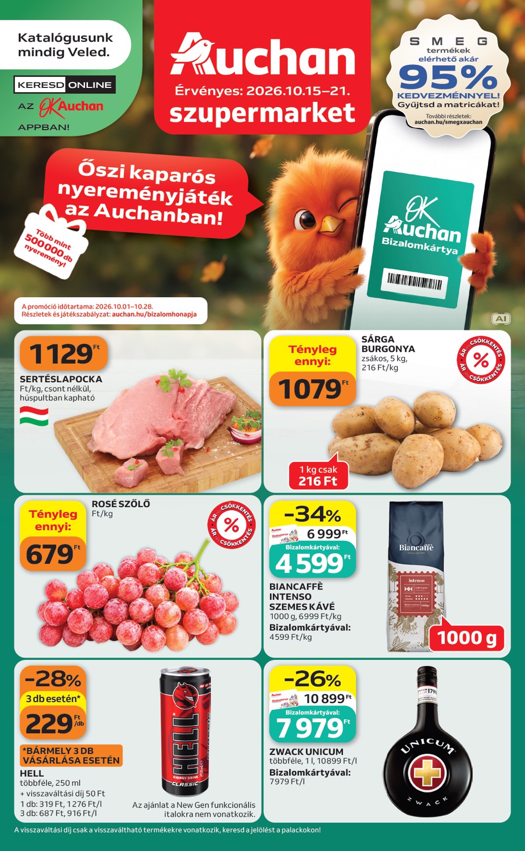 A jövőbeli Auchan szupermarket akciós újság csütörtöktől 2026.10.15.-tól szerdától 2026.10.21.-ig érvényes.
