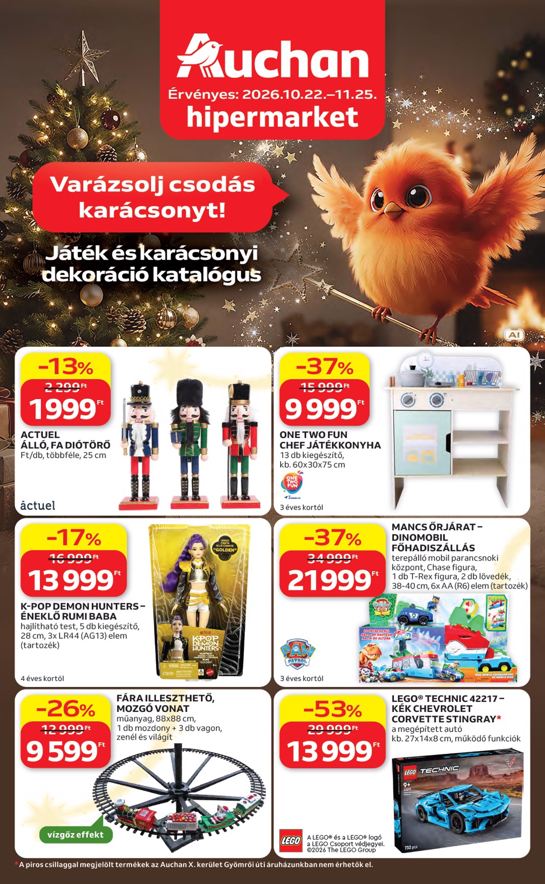 A jövőbeli Auchan Hipermarket akciós újság csütörtöktől 2026.10.22.-tól szerdától 2026.11.25.-ig érvényes.