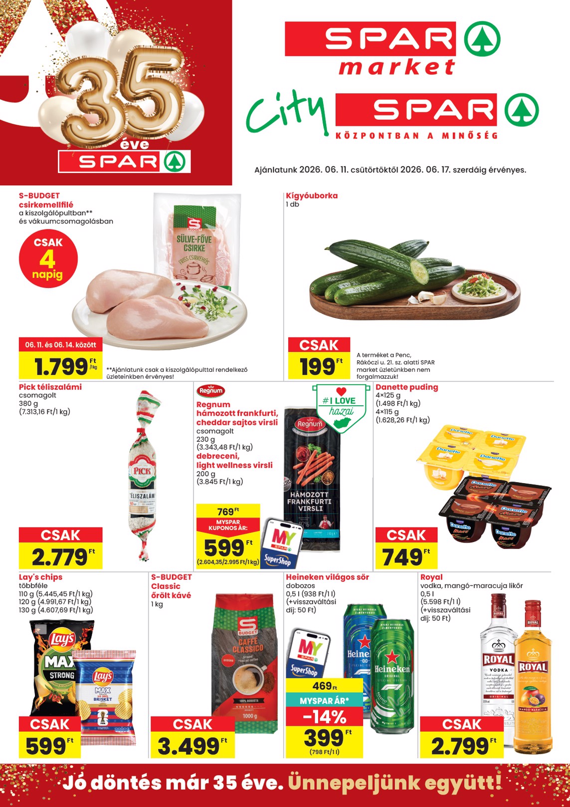 SPAR - Market, City hirdetmény a következő hétre csütörtöktől 2026.06.11.-tól szerdától 2026.06.17.-ig