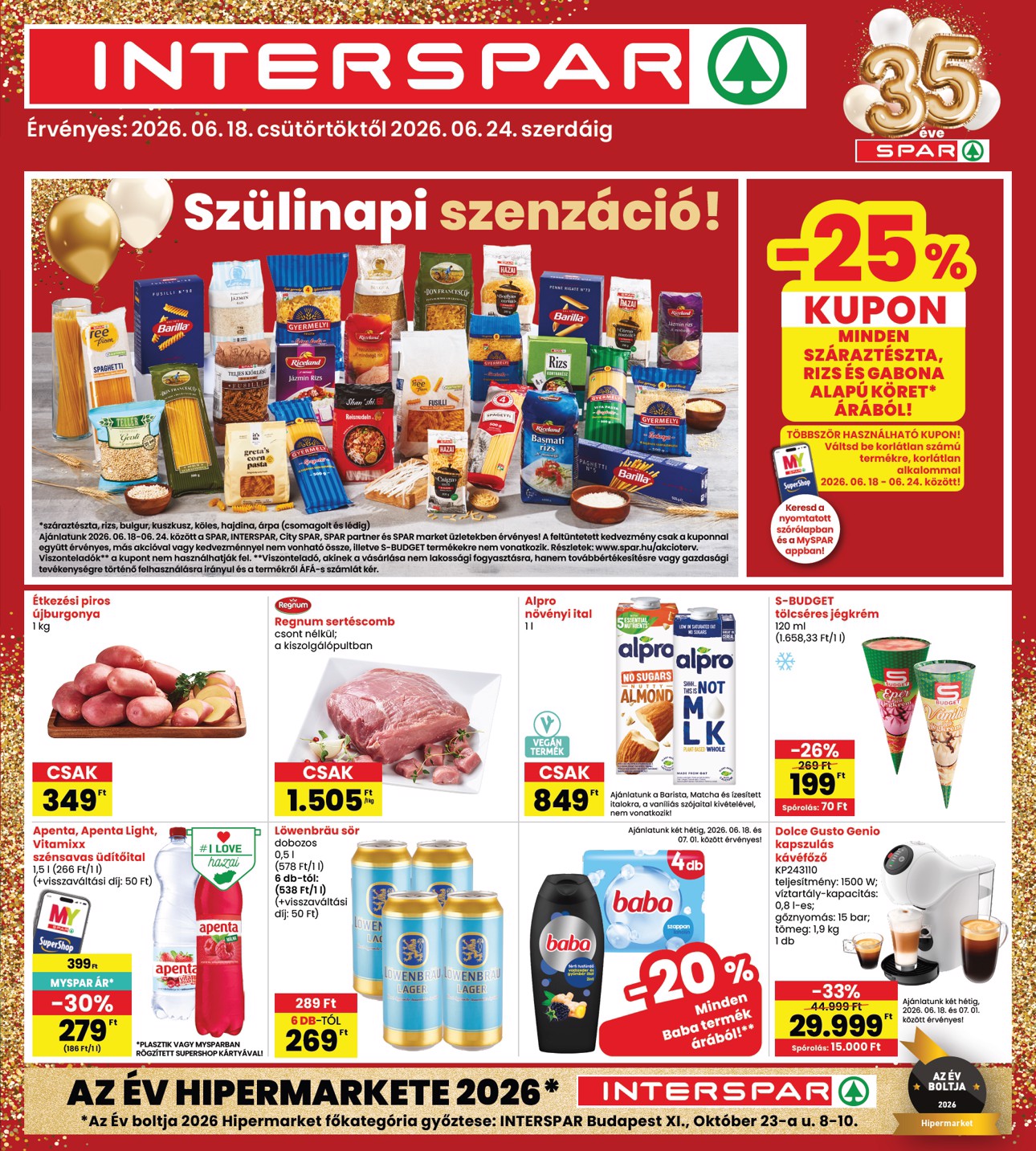 INTERSPAR hirdetmény a következő hétre csütörtöktől 2026.06.18.-tól szerdától 2026.06.24.-ig