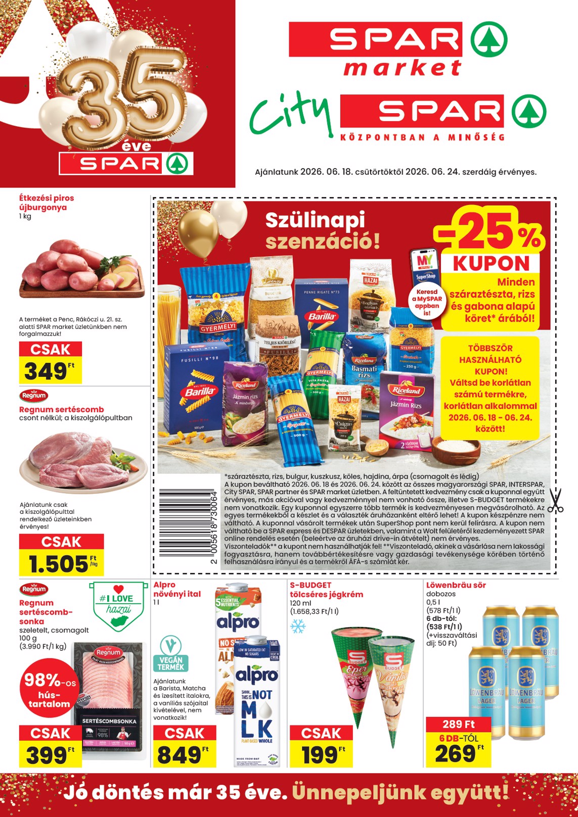 SPAR - Market, City hirdetmény a következő hétre csütörtöktől 2026.06.18.-tól szerdától 2026.06.24.-ig
