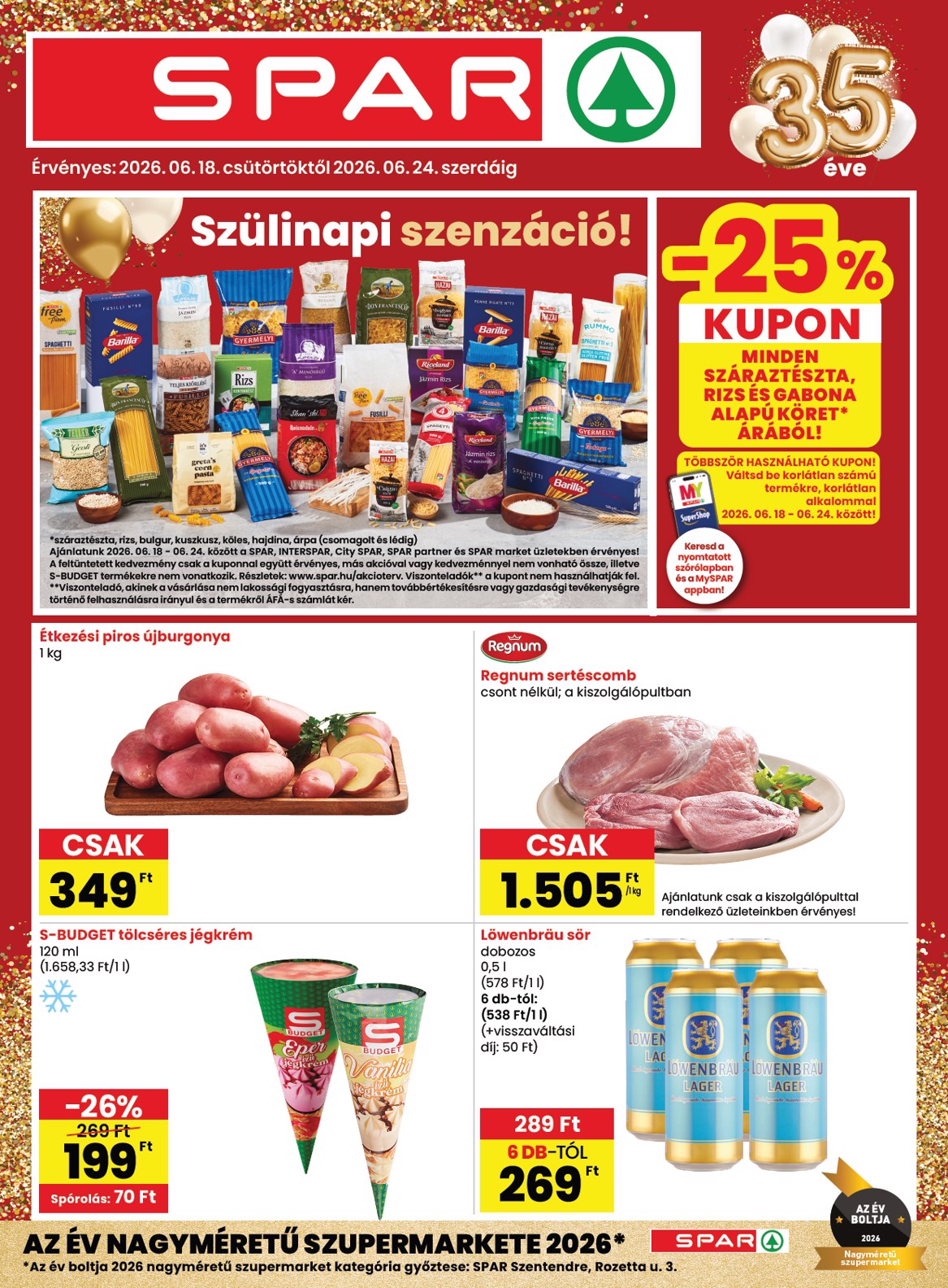SPAR hirdetmény a következő hétre csütörtöktől 2026.06.18.-tól szerdától 2026.06.24.-ig