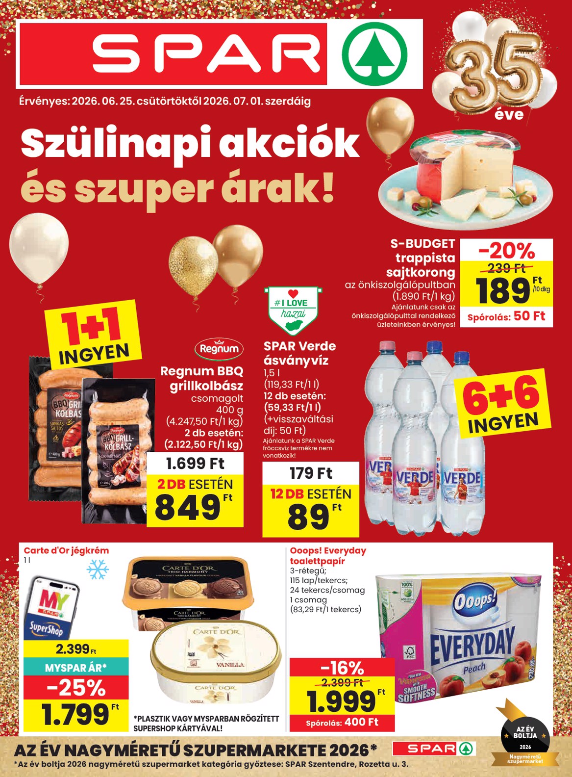 SPAR hirdetmény a következő hétre csütörtöktől 2026.06.25.-tól szerdától 2026.07.01.-ig
