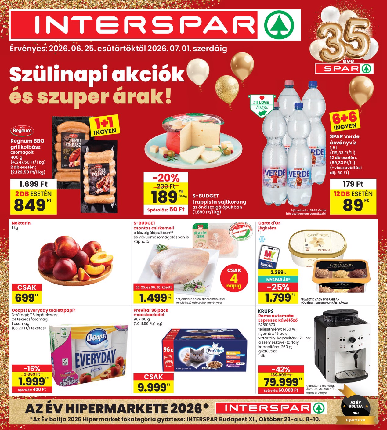INTERSPAR hirdetmény a következő hétre csütörtöktől 2026.06.25.-tól szerdától 2026.07.01.-ig