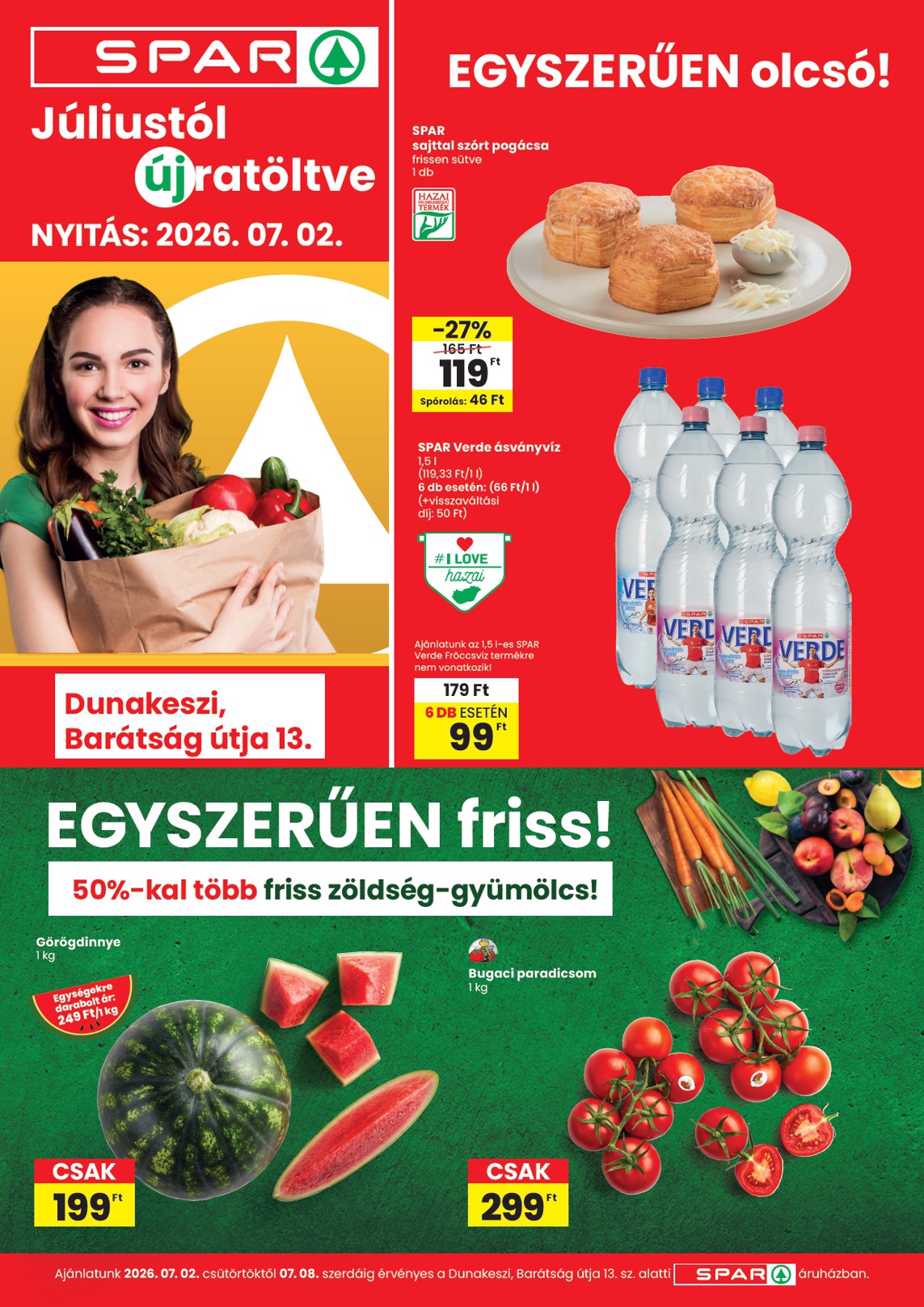 SPAR - SPAR Dunakeszi üzlet újranyitás hirdetmény a következő hétre csütörtöktől 2026.07.02.-tól szerdától 2026.07.08.-ig