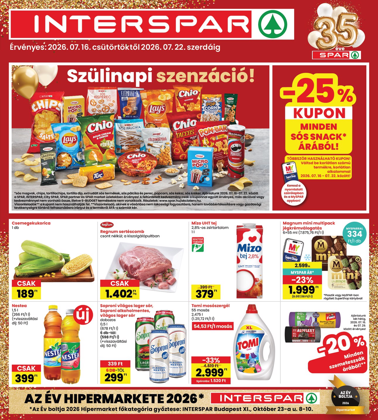 INTERSPAR hirdetmény a következő hétre csütörtöktől 2026.07.16.-tól szerdától 2026.07.22.-ig