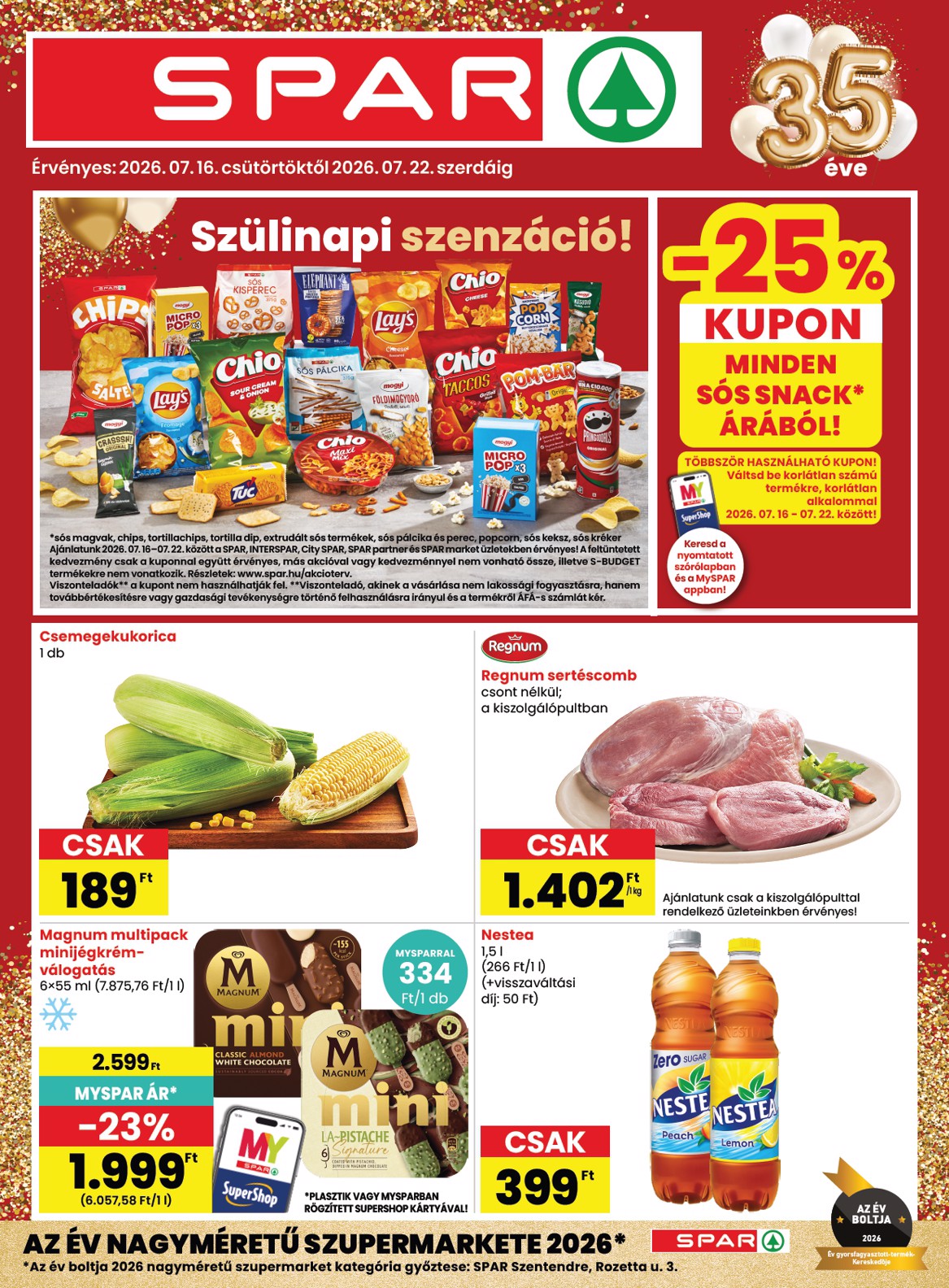 SPAR hirdetmény a következő hétre csütörtöktől 2026.07.16.-tól szerdától 2026.07.22.-ig