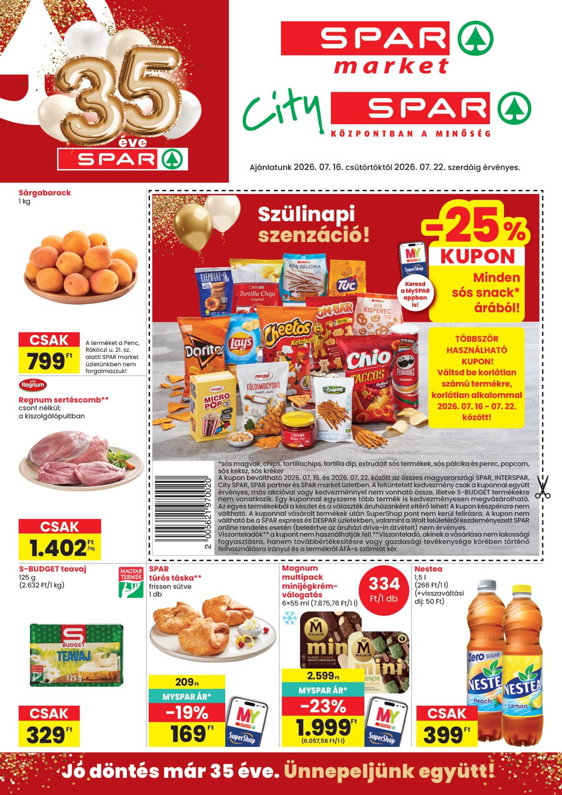 SPAR - Market, City hirdetmény a következő hétre csütörtöktől 2026.07.16.-tól szerdától 2026.07.22.-ig