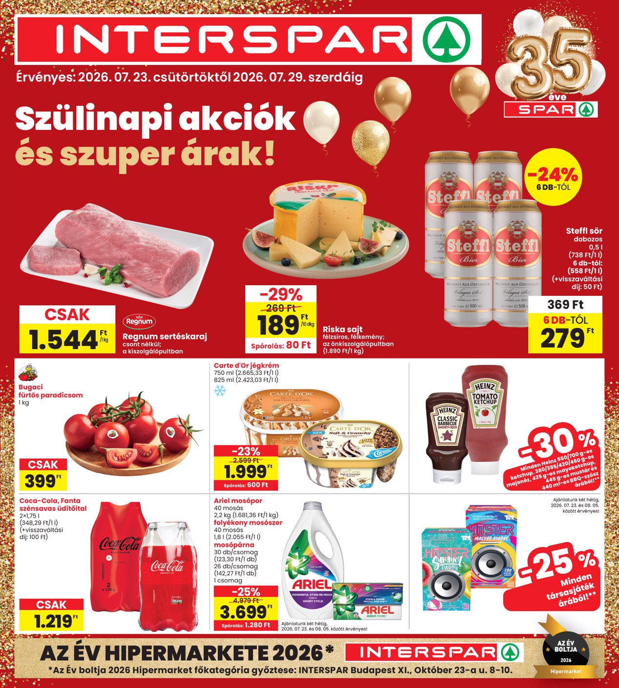 SPAR - INTERSPAR szórólap hirdetmény a következő hétre csütörtöktől 2026.07.23.-tól szerdától 2026.07.29.-ig