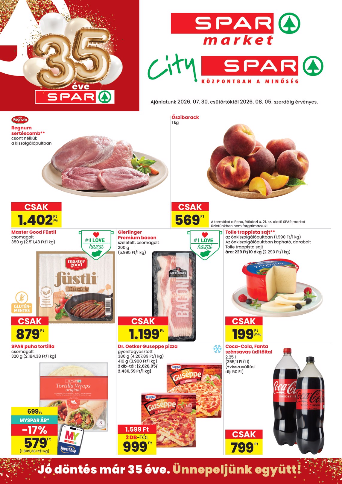 SPAR - Market, City hirdetmény a következő hétre csütörtöktől 2026.07.30.-tól szerdától 2026.08.05.-ig