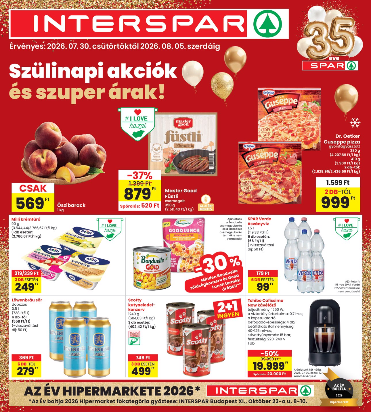 SPAR - INTERSPAR hirdetmény a következő hétre csütörtöktől 2026.07.30.-tól szerdától 2026.08.05.-ig