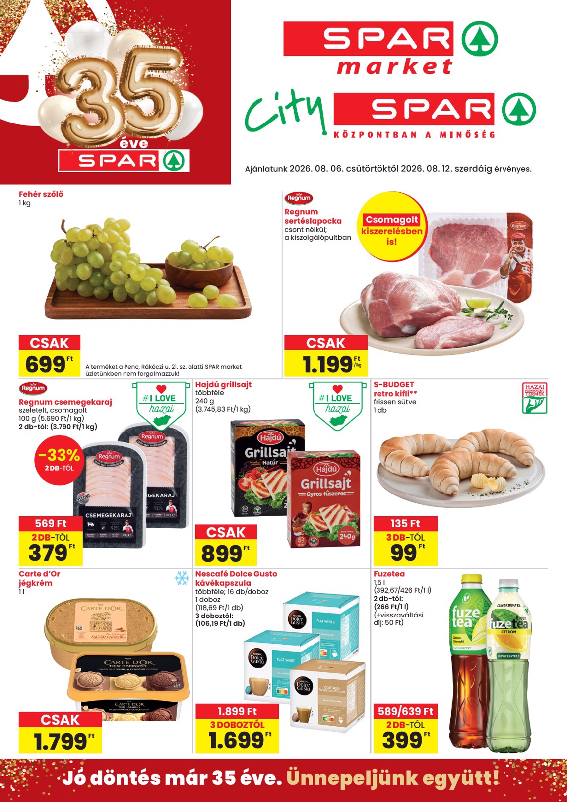 SPAR - Market, City hirdetmény a következő hétre csütörtöktől 2026.08.06.-tól szerdától 2026.08.12.-ig