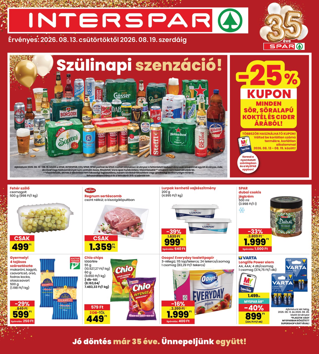 INTERSPAR hirdetmény a következő hétre csütörtöktől 2026.08.13.-tól szerdától 2026.08.19.-ig
