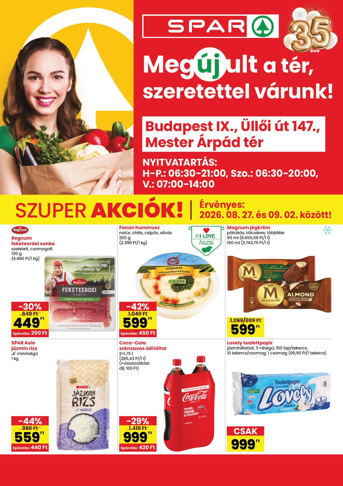 SPAR - Bp. IX, Üllői út szórólap hirdetmény a következő hétre csütörtöktől 2026.08.27.-tól szerdától 2026.09.02.-ig