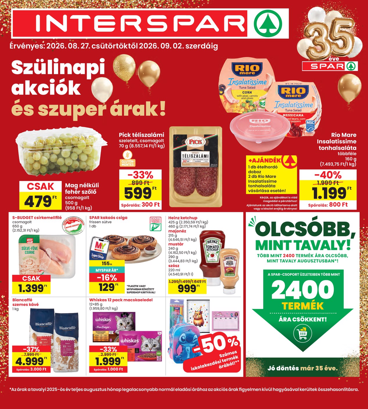 INTERSPAR hirdetmény a következő hétre csütörtöktől 2026.08.27.-tól szerdától 2026.09.02.-ig
