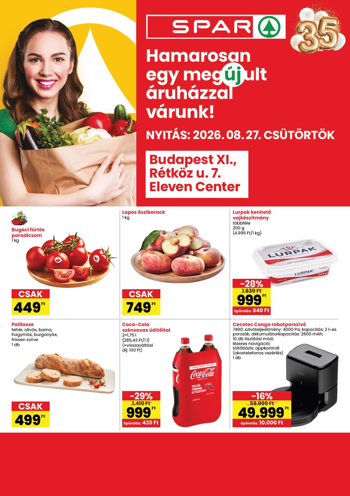 SPAR - Bp. XI, Rétköz utca üzlet újranyitás hirdetmény a következő hétre csütörtöktől 2026.08.27.-tól szerdától 2026.09.02.-ig