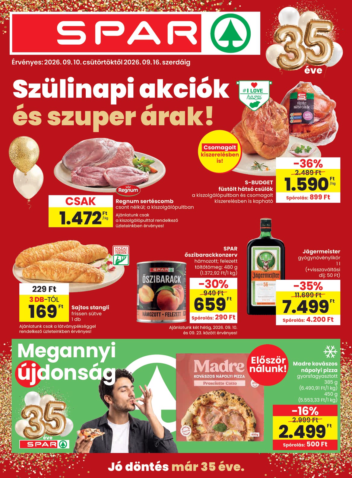 SPAR hirdetmény a következő hétre csütörtöktől 2026.09.10.-tól szerdától 2026.09.16.-ig