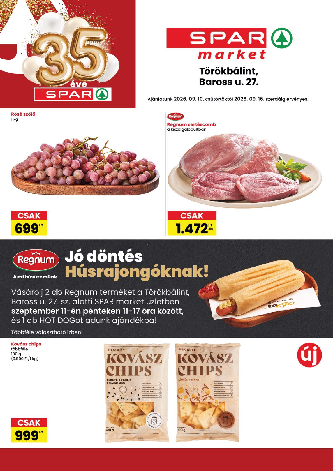 SPAR Market - Törökbálint szórólap hirdetmény a következő hétre csütörtöktől 2026.09.10.-tól szerdától 2026.09.16.-ig