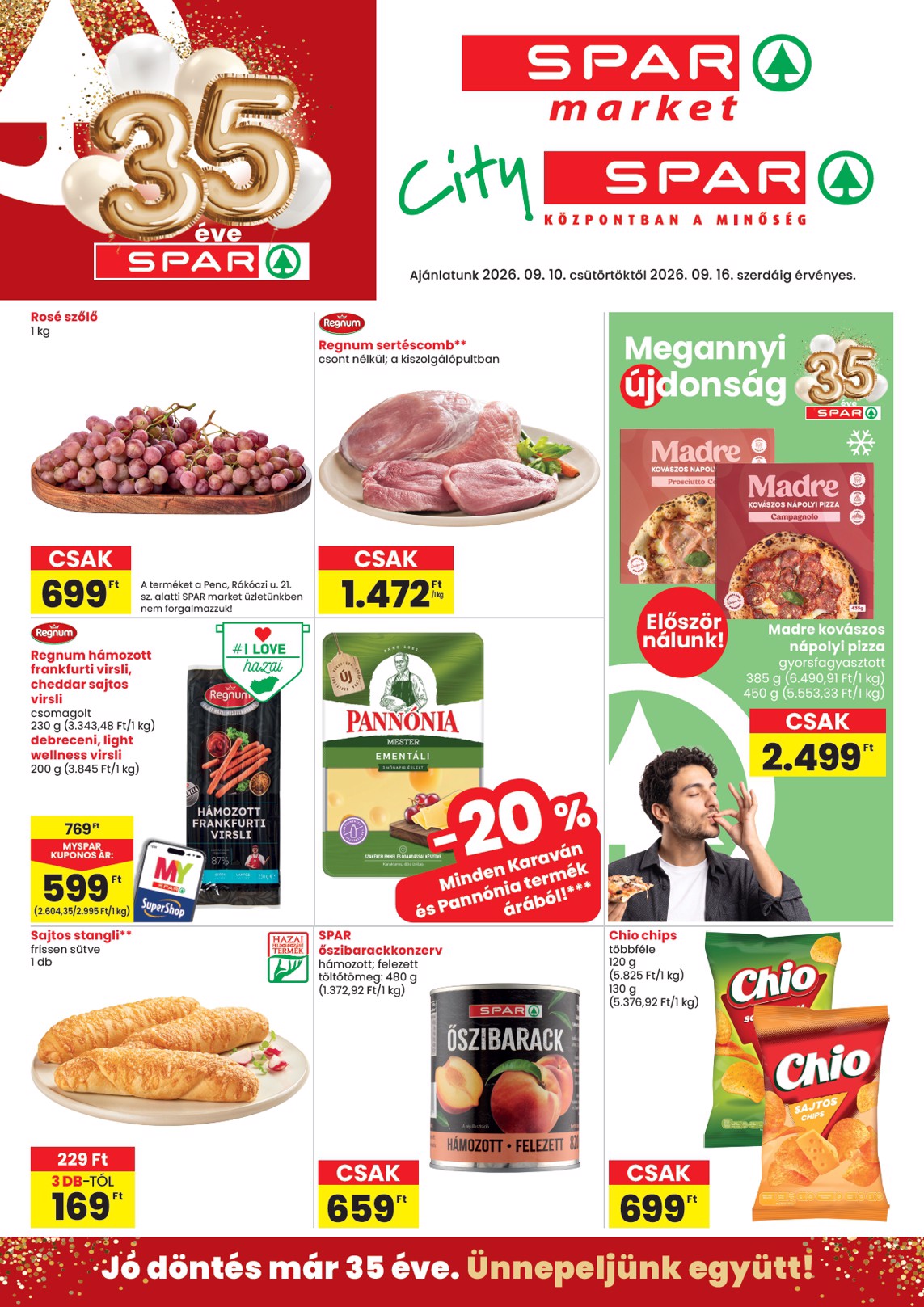 SPAR - Market, City hirdetmény a következő hétre csütörtöktől 2026.09.10.-tól szerdától 2026.09.16.-ig