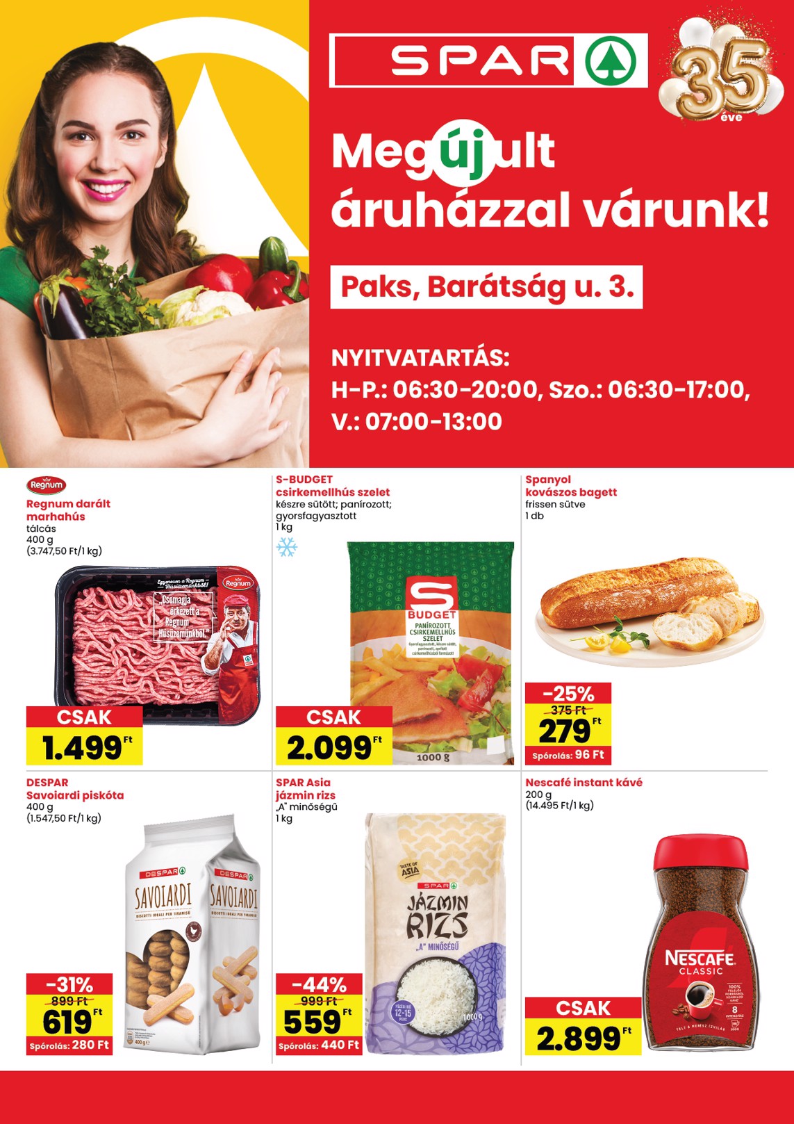 SPAR - Paks üzlet megújulás hirdetmény a következő hétre csütörtöktől 2026.09.10.-tól szerdától 2026.09.16.-ig