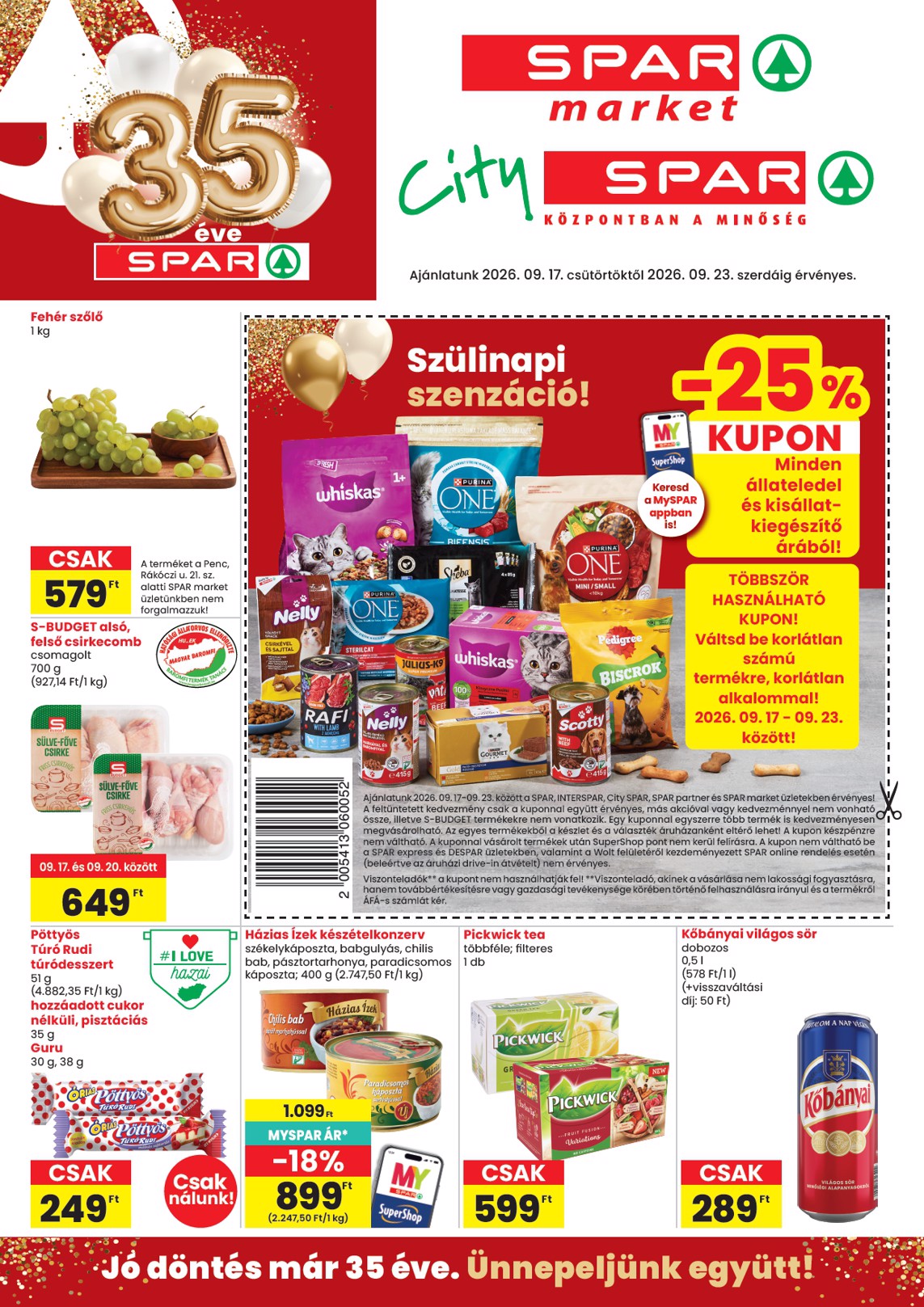 SPAR - Market, City hirdetmény a következő hétre csütörtöktől 2026.09.17.-tól szerdától 2026.09.23.-ig