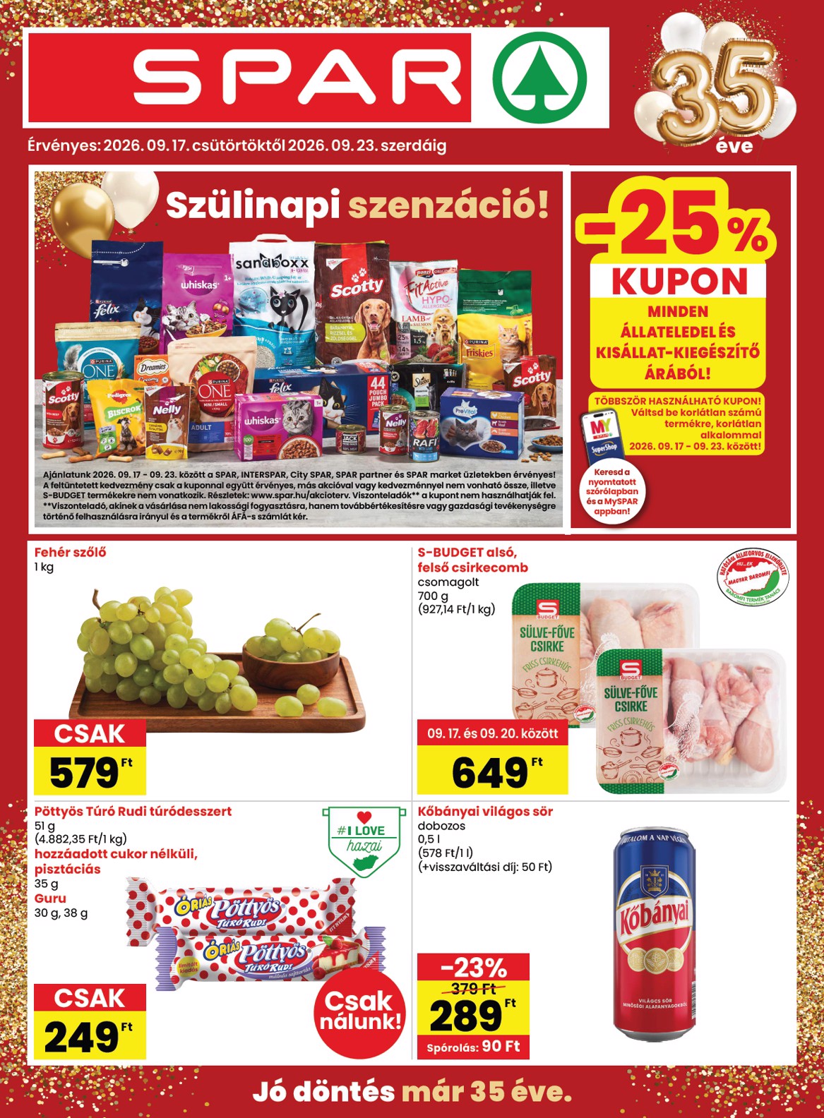 SPAR hirdetmény a következő hétre csütörtöktől 2026.09.17.-tól szerdától 2026.09.23.-ig