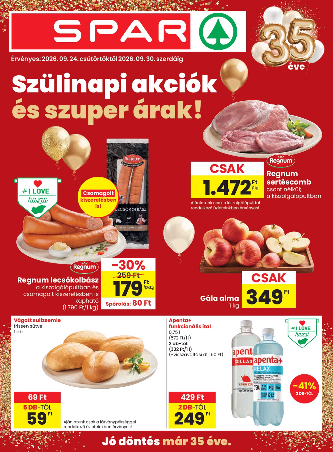 SPAR hirdetmény a következő hétre csütörtöktől 2026.09.24.-tól szerdától 2026.09.30.-ig