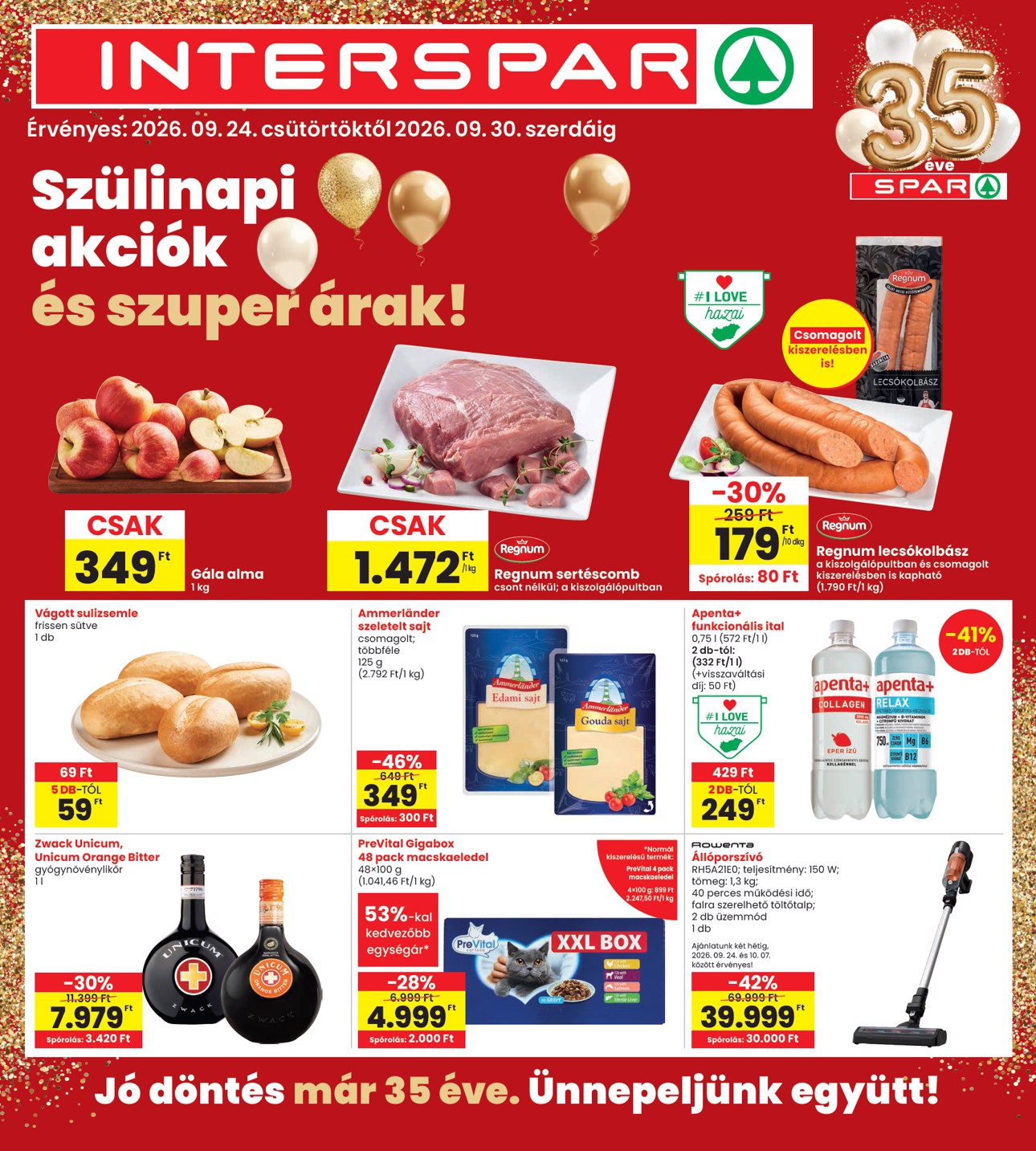 INTERSPAR hirdetmény a következő hétre csütörtöktől 2026.09.24.-tól szerdától 2026.09.30.-ig