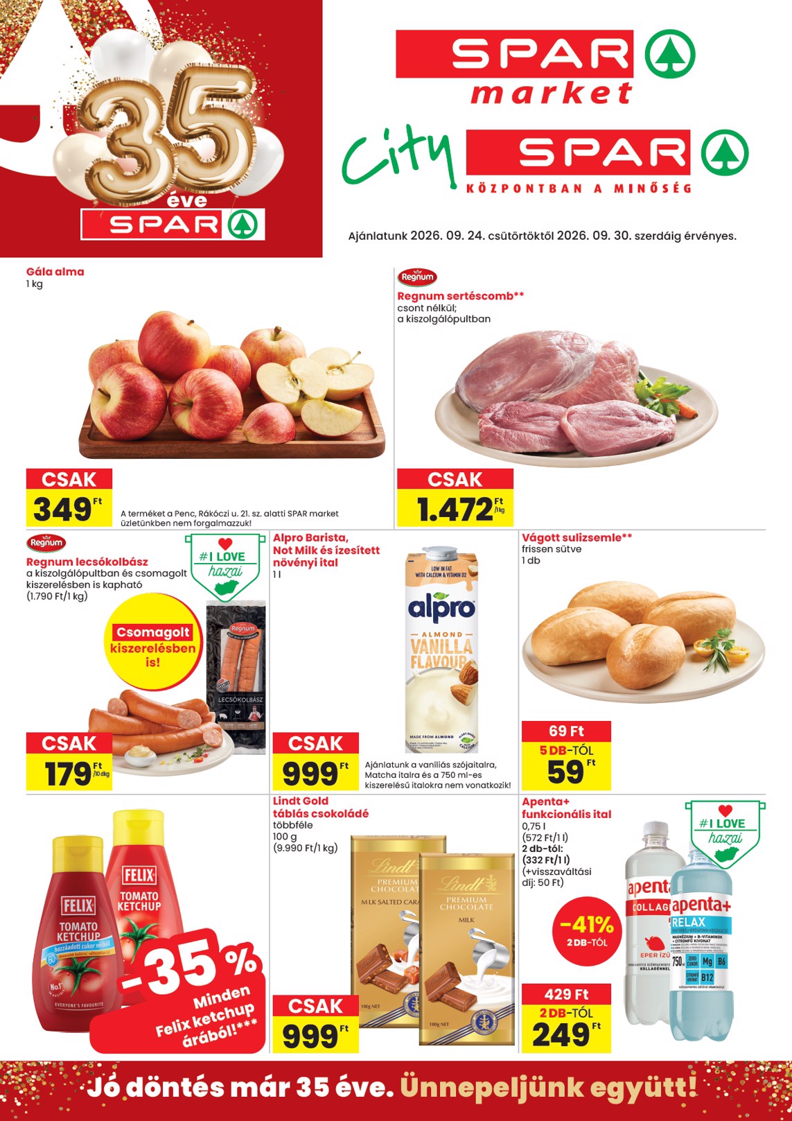 SPAR - Market, City hirdetmény a következő hétre csütörtöktől 2026.09.24.-tól szerdától 2026.09.30.-ig