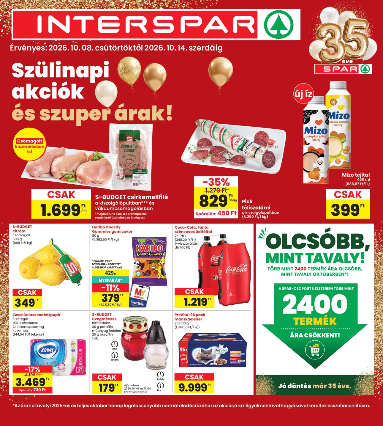 INTERSPAR hirdetmény a következő hétre csütörtöktől 2026.10.08.-tól szerdától 2026.10.14.-ig