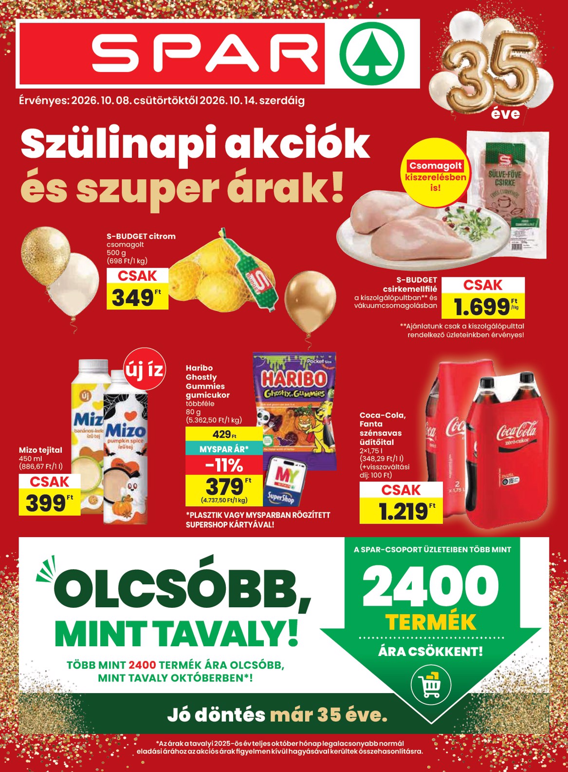 SPAR hirdetmény a következő hétre csütörtöktől 2026.10.08.-tól szerdától 2026.10.14.-ig