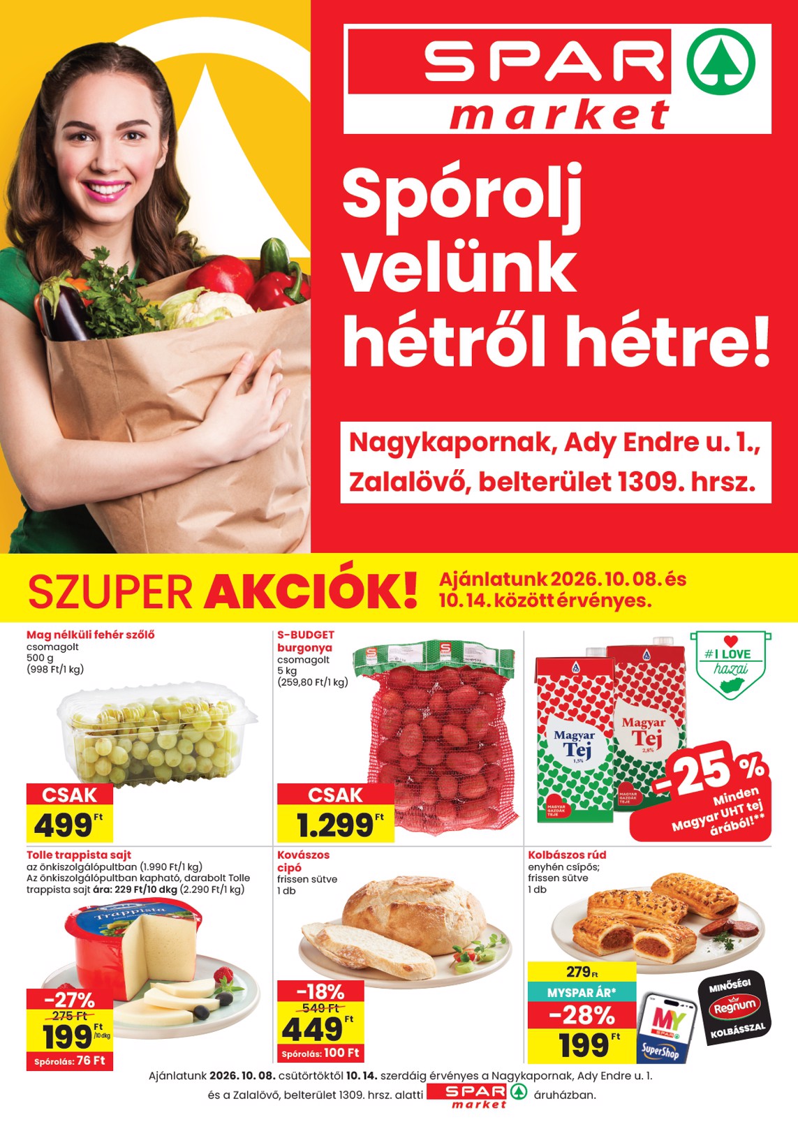 Aktuális SPAR - Nagykapornak, Zalalovő szórólap szórólap érvényes csütörtöktől 2026.10.08.-től szerdától 2026.10.14.-ig