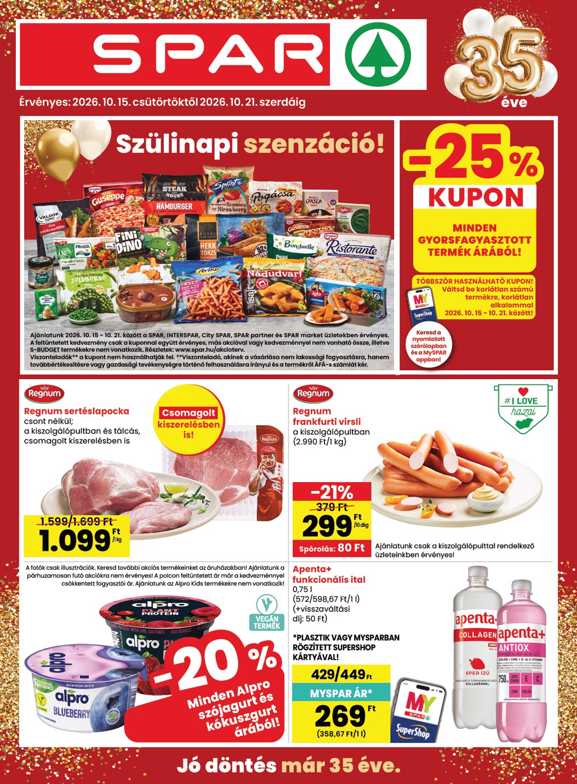 SPAR hirdetmény a következő hétre csütörtöktől 2026.10.15.-tól szerdától 2026.10.21.-ig