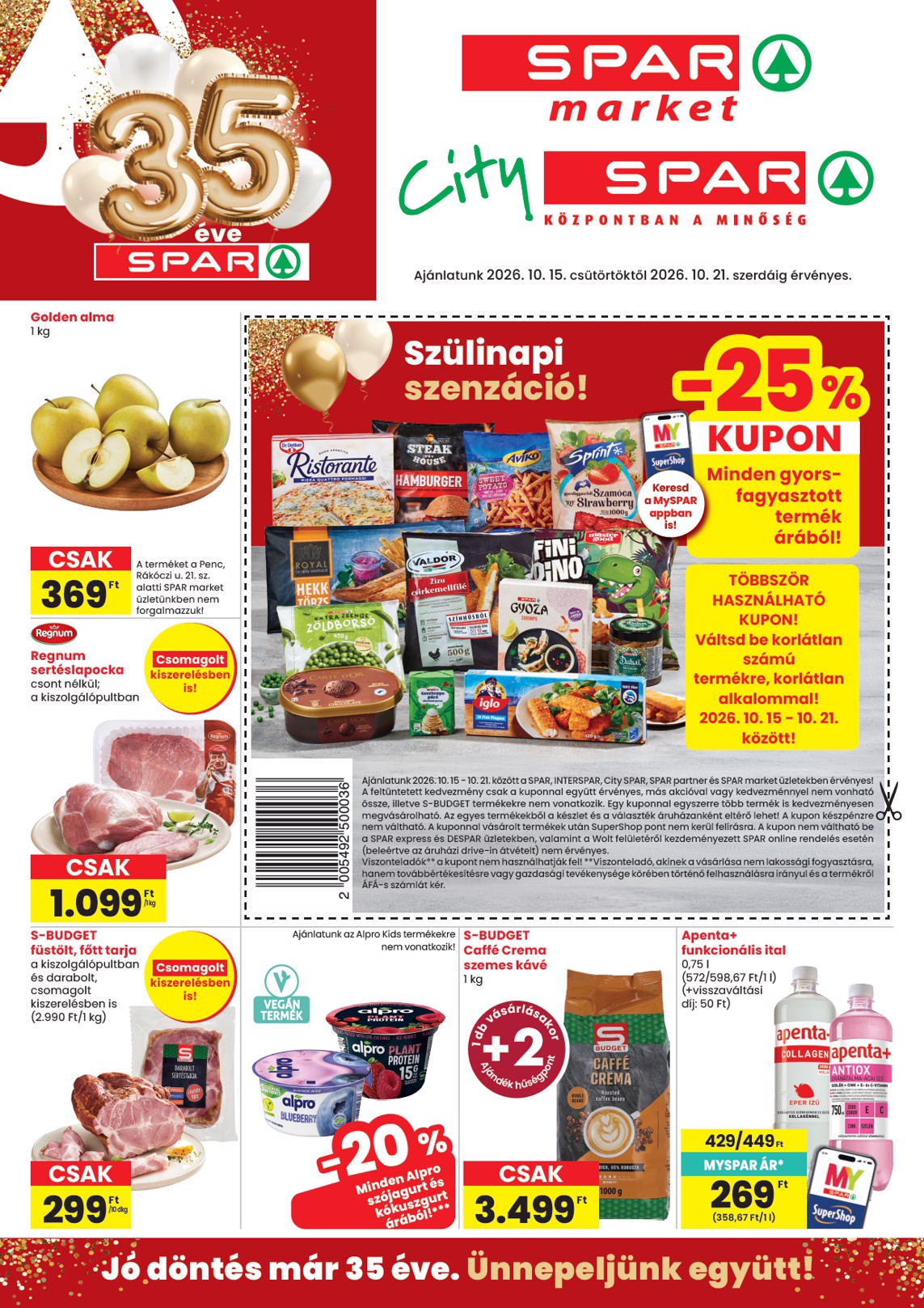 SPAR - Market, City hirdetmény a következő hétre csütörtöktől 2026.10.15.-tól szerdától 2026.10.21.-ig