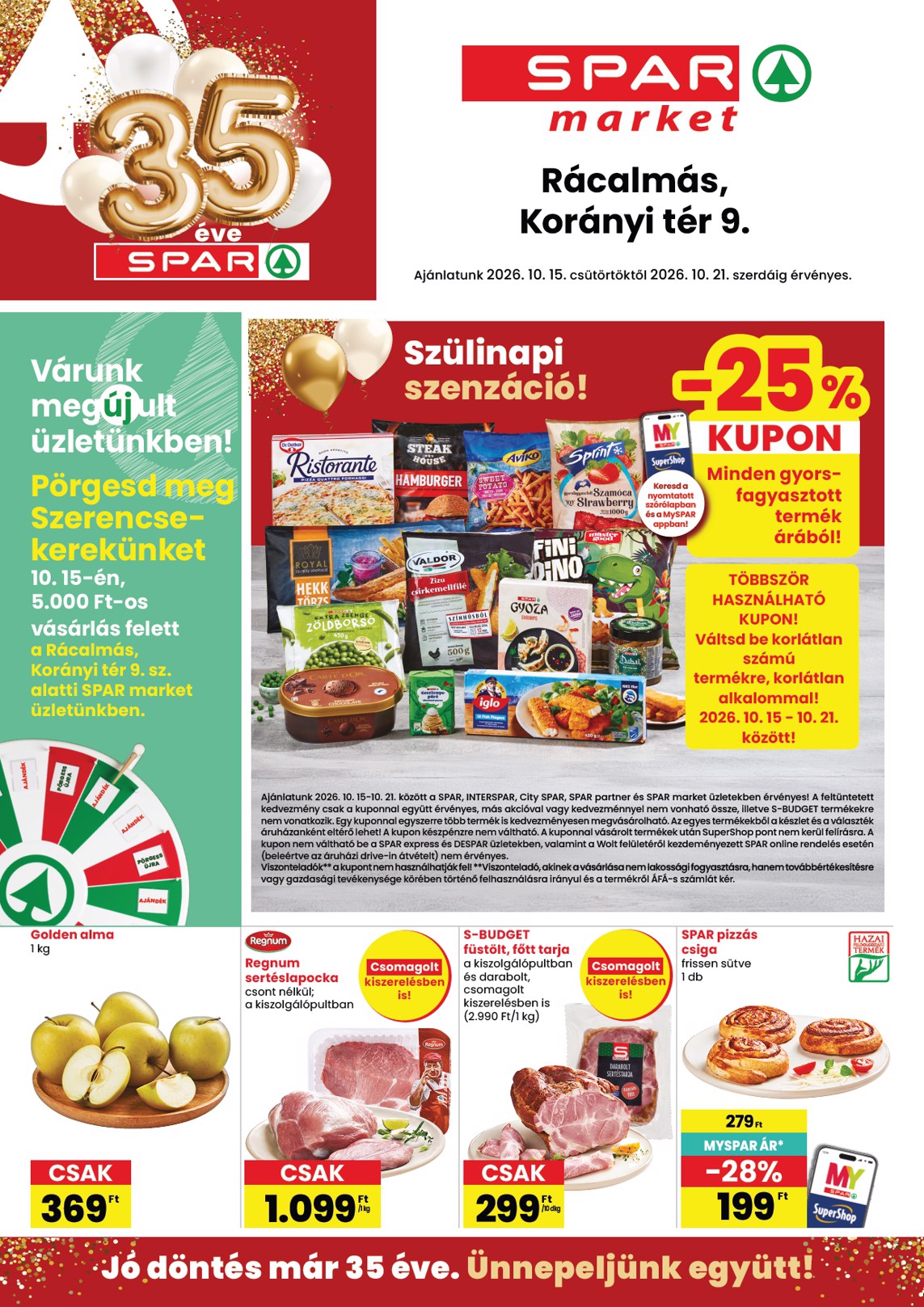 SPAR Market - Rácalmás hirdetmény a következő hétre csütörtöktől 2026.10.15.-tól szerdától 2026.10.21.-ig